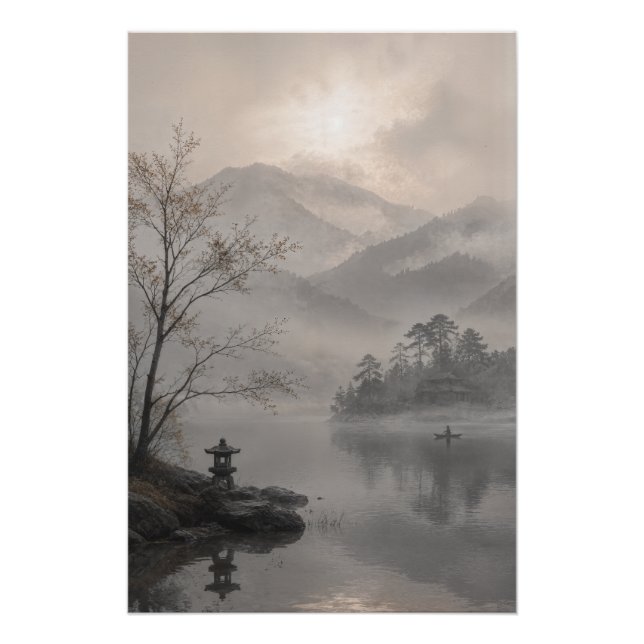 Misty Japanese Mountain Wall Art Poster (Front)