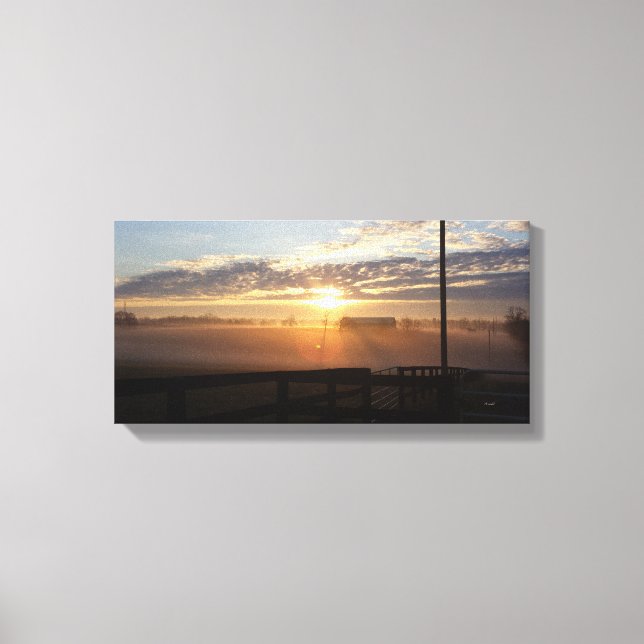Misty Kentucky Horse Farm Sunrise Canvas Print (Front)