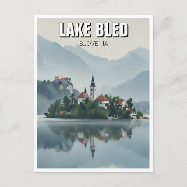 Misty Lake Bled Slovenia Postcard (Front)