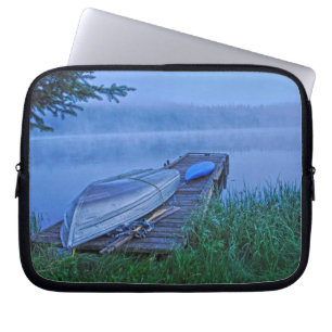 Misty Lake, Dock, Boat & Kayak Nature Scene Laptop Sleeve