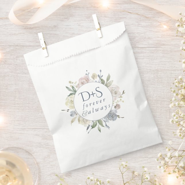 Misty Lake | Dusty Floral Always Forever Monogram Favour Bags (Clipped)