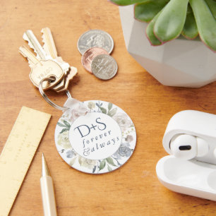 Misty Lake   Dusty Floral Always Forever Monogram Key Ring