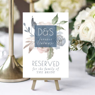 Misty Lake   Dusty Floral Always Forever Monogram Table Number