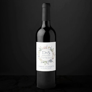Misty Lake Dusty Floral Always Forever Monogram Wine Label