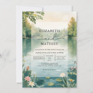 Misty Lake Floral Romance Wedding Invitation