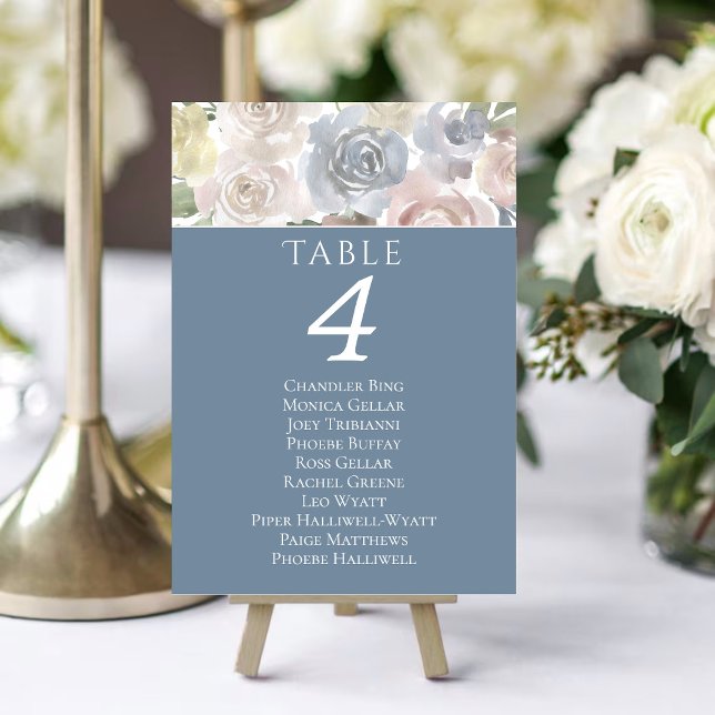 Misty Lake | Lovely Soft Dusty Floral Guest Names Table Number (Creator Uploaded)
