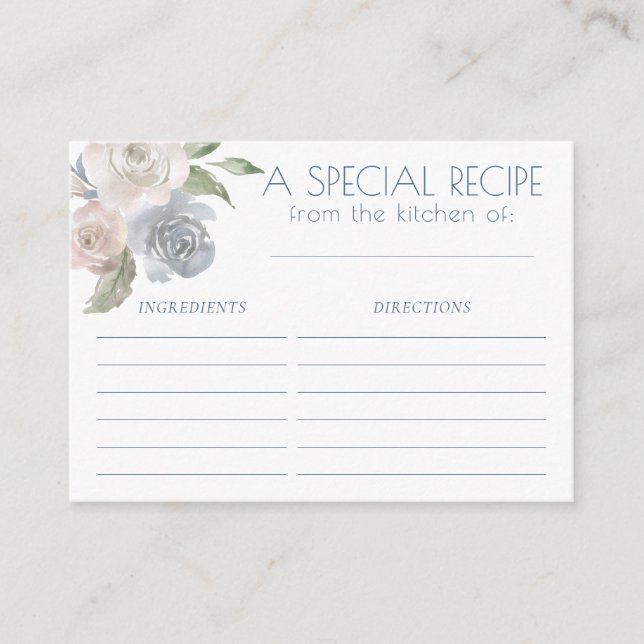 Misty Lake | Lovely Soft Dusty Floral Recipe Card (Front)