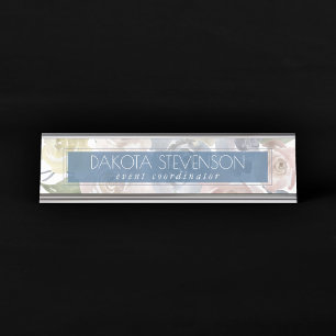 Misty Lake Lovely Soft Dusty Hued Floral Custom Desk Name Plate