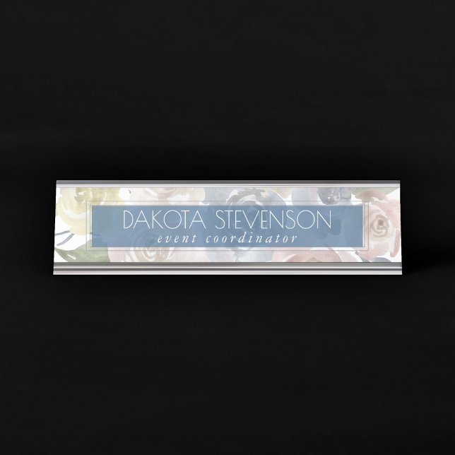 Misty Lake | Lovely Soft Dusty Hued Floral Custom Desk Name Plate (Creator Uploaded)