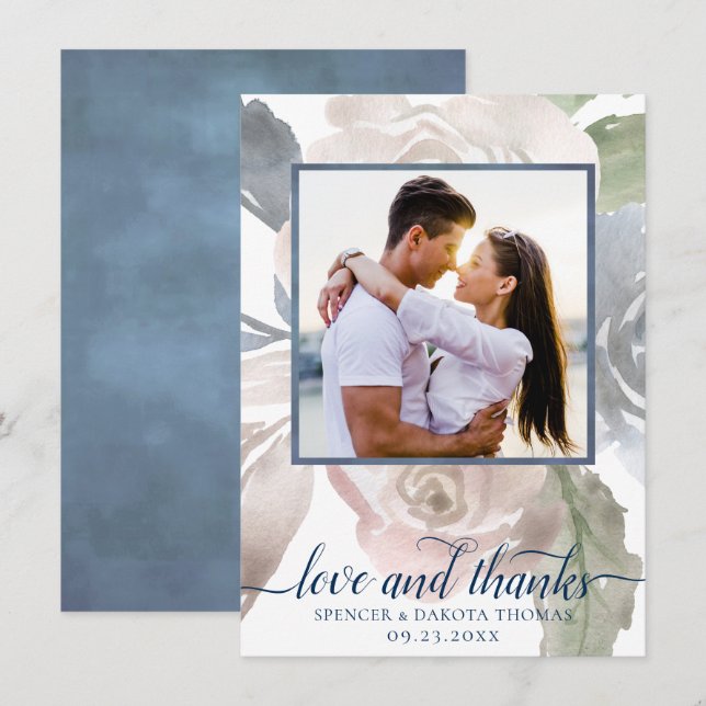 Misty Lake | Lovely Soft Dusty Hued Floral Photo Thank You Card (Front/Back)