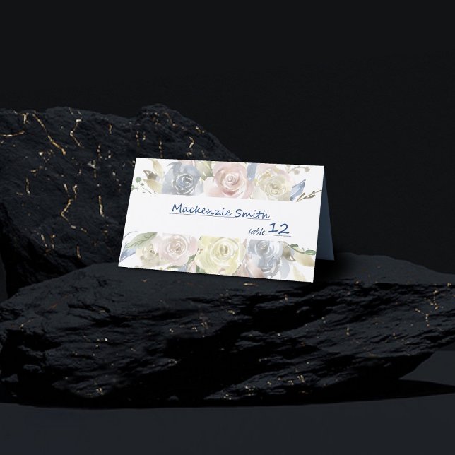 Misty Lake | Lovely Soft Dusty Hued Slate Floral Place Card (Creator Uploaded)