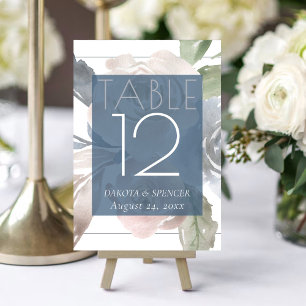 Misty Lake   Lovely Soft Dusty Hued Slate Floral Table Number