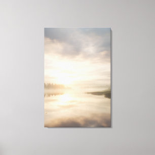 Misty Lake Sunrise Golden Reflection Canvas Print