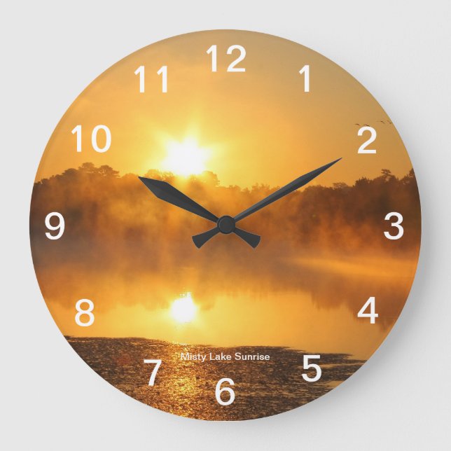 Misty Lake Sunrise Wall Clock (Front)