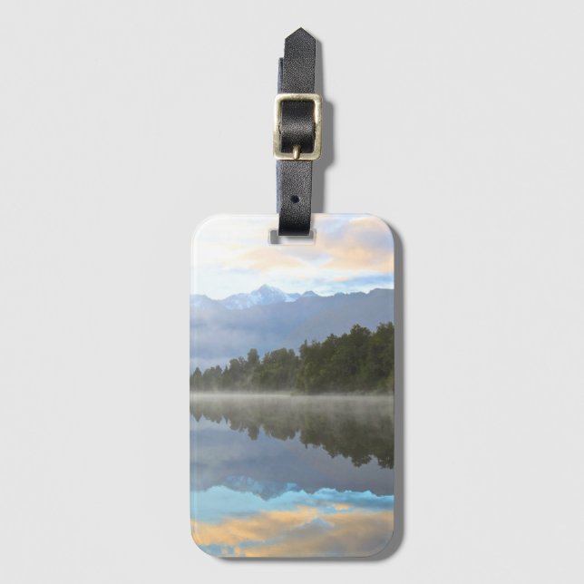 Misty Lake Trees Reflection Tranquil Nature Luggage Tag (Front Vertical)