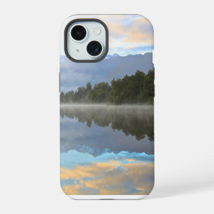 Misty Lake Trees Reflection Tranquil Nature Photo iPhone 15 Case