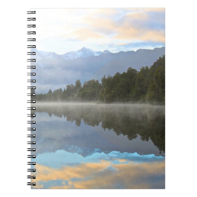 Misty Lake Trees Reflection Tranquil Nature Photo Notebook (Front)