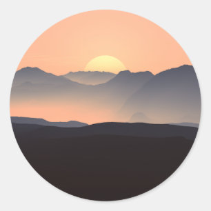 misty landscape classic round sticker