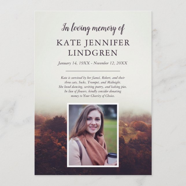 Misty Landscape - Photo - In Loving Memory Programme (Front)