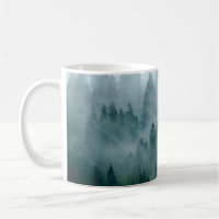 Misty landscape with fir forest in hipster vintage