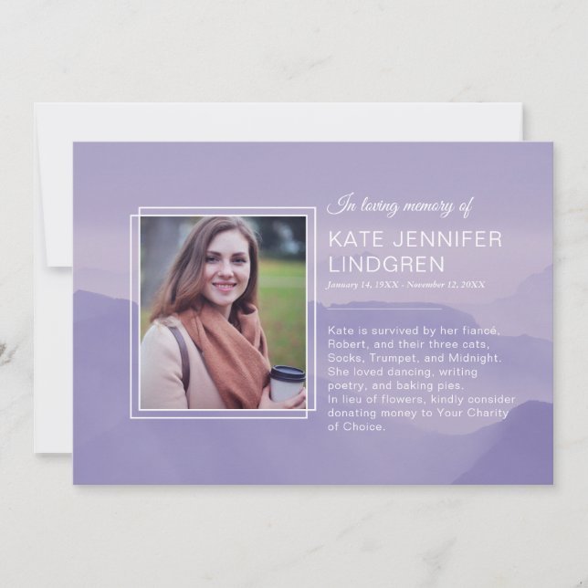 Misty Lavender Mountains - Photo - Loving Memory Announcement (Front)