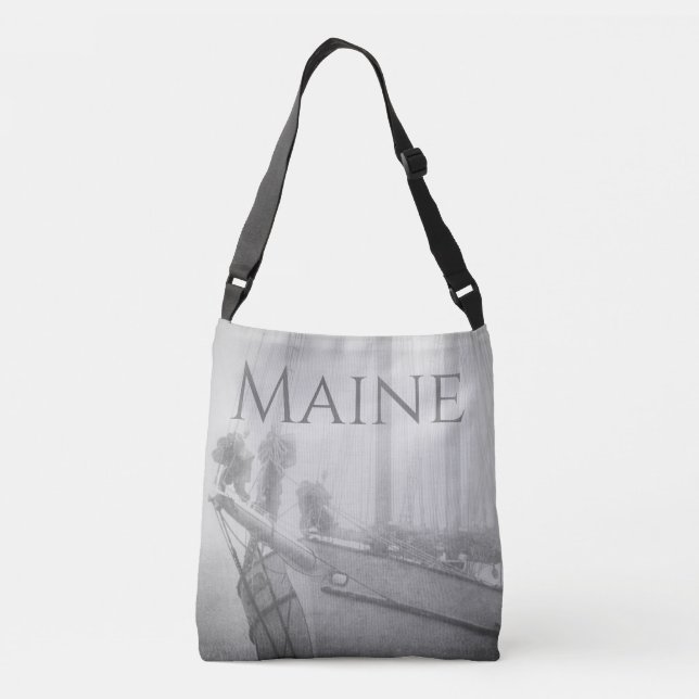 Misty Maine Harbor Sailboat Crossbody Bag (Back)