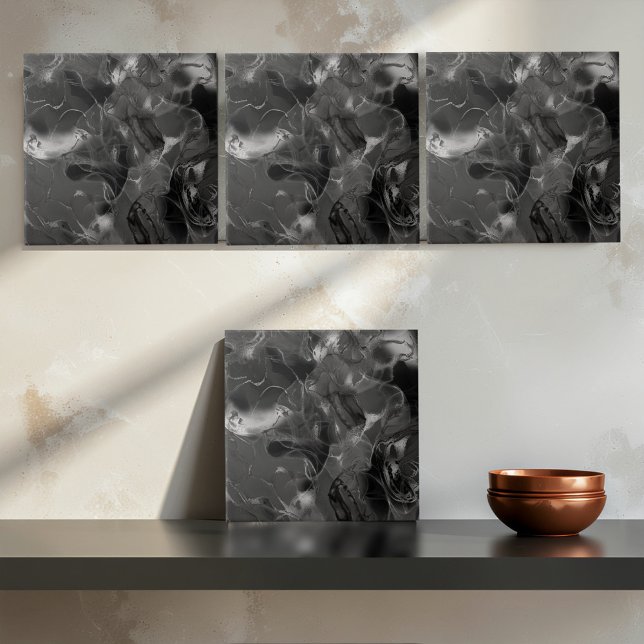 Misty Marble Abstract Pattern Dark B&W ID705a Tile (Creator Uploaded)