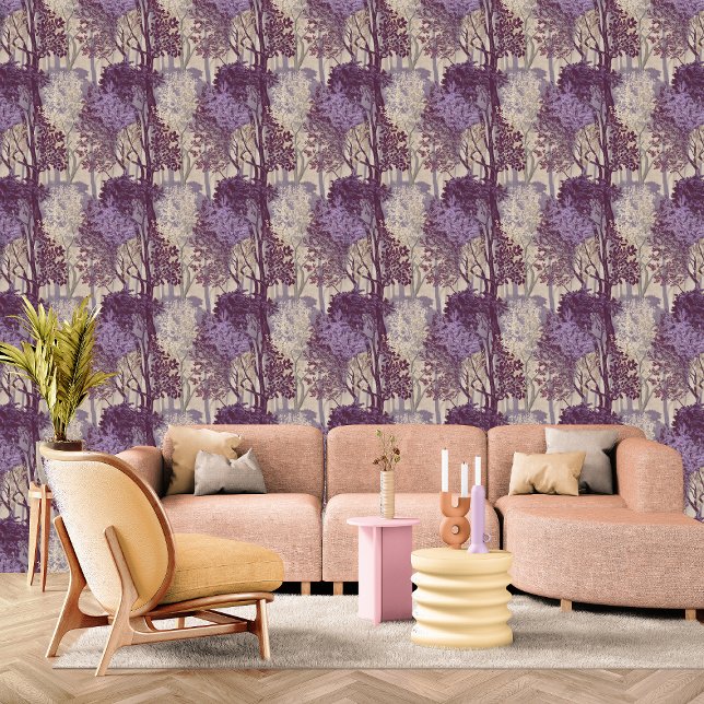 Misty Maroon, Lilac & Violet Forest Peel and Stick Wallpaper (Creator Uploaded)