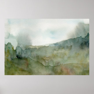 Misty Meadow Watercolor Landscape Poster
