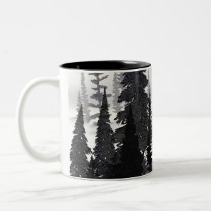 Misty Monochrome Pine Forest Watercolor Art Print Two-Tone Coffee Mug