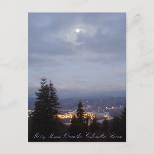 Misty Moon Over the Columbia River Postcard (Front)