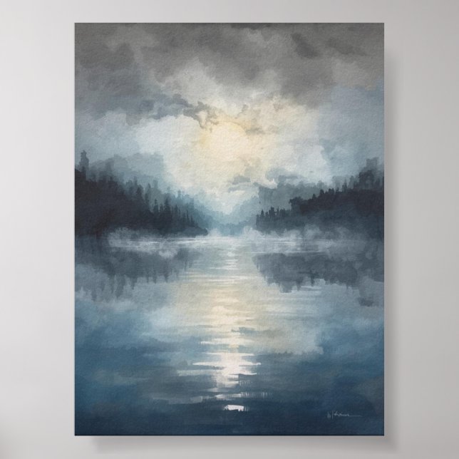 Misty Moonlit Lake Poster (Front)