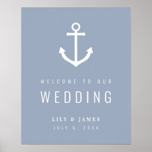 Misty Morning Blue Grey Nautical Anchor Welcome  Poster