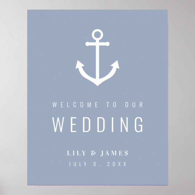 Misty Morning Blue Grey Nautical Anchor Welcome  Poster (Front)