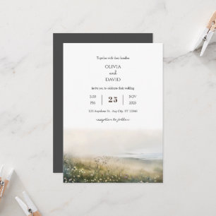  Misty Morning Coastal Meadow View Beach Wedding Invitation