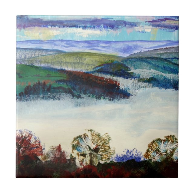 Misty Morning in Exe Valley Exeter Devon Tile (Front)