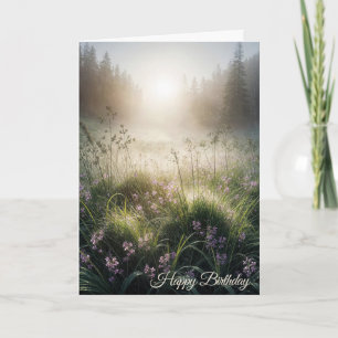 Misty Morning Meadow Birthday Card
