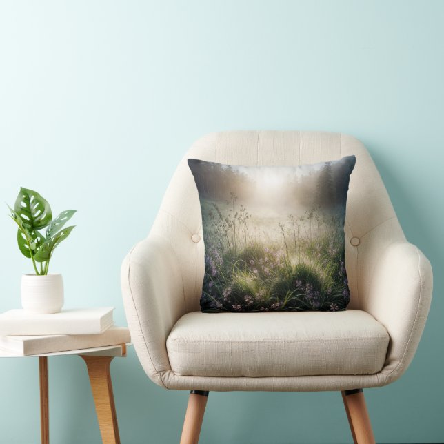 Misty Morning Meadow With Wildflowers Cushion (Chair)