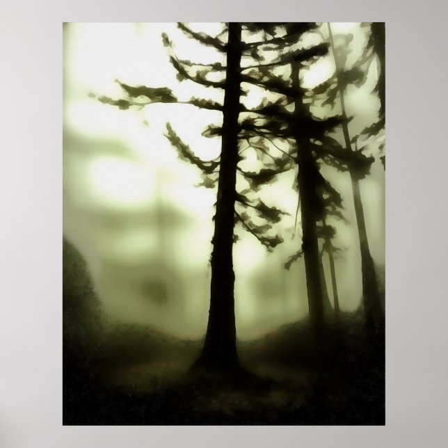 Misty Morning Monotone Forest Landscape Art Poster (Front)