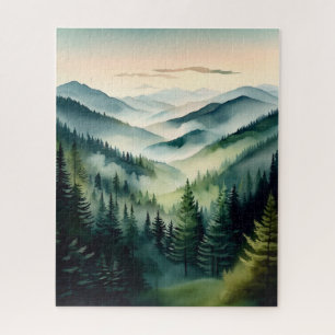 Misty Morning Mountain Pines Jigsaw Puzzle