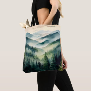 Misty Morning Mountain Pines Tote Bag