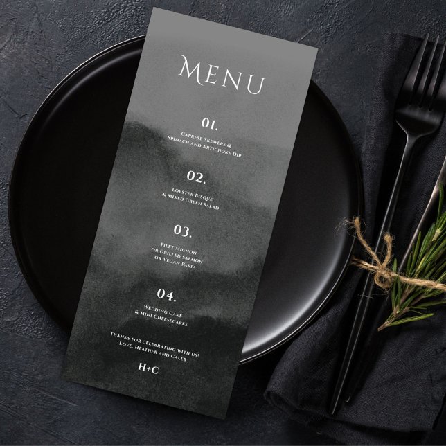 Misty Mountain Black Watercolor Wedding Menu (Creator Uploaded)
