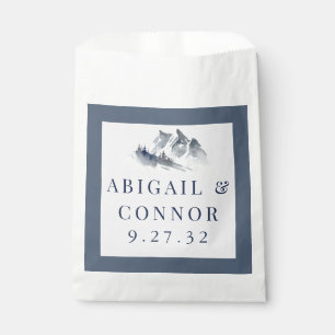 Misty Mountain Blue Grey White Elegant Border Favour Bags