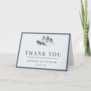 Misty Mountain Blue Grey White Elegant Border Thank You Card