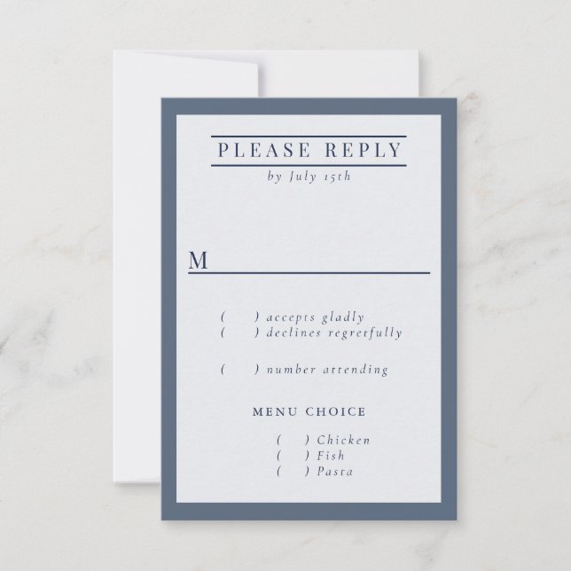 Misty Mountain Blue Grey White Elegant RSVP Card (Front)
