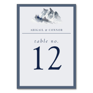 Misty Mountain Blue Grey White Elegant Table Number