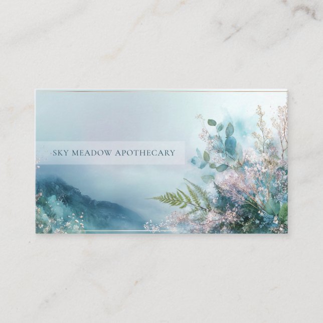 Misty Mountain Fern Gold Frame Serene Business Card (Front)