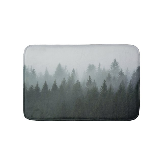 Misty Mountain Forest Autumn Fog Bath Mat (Front)