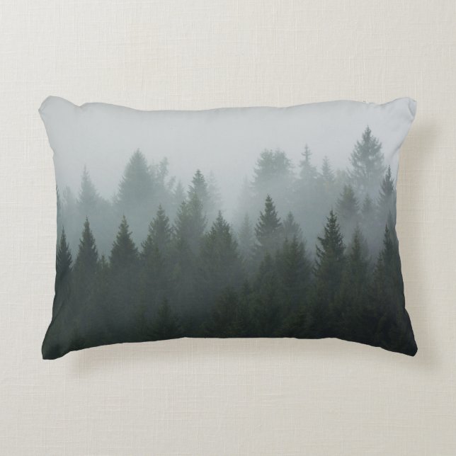 Misty Mountain Forest Autumn Fog Decorative Cushion (Front)