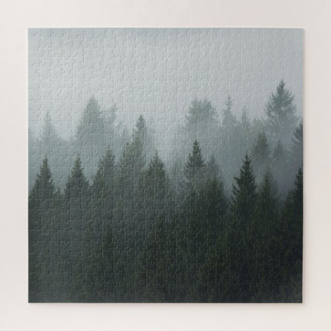 Misty Mountain Forest Autumn Fog Jigsaw Puzzle (Vertical)